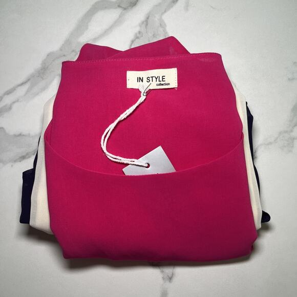 NWT In Style Pink Ivory Blue Color Block Dress Sleeveless Pullover Size Small - Picture 11 of 11